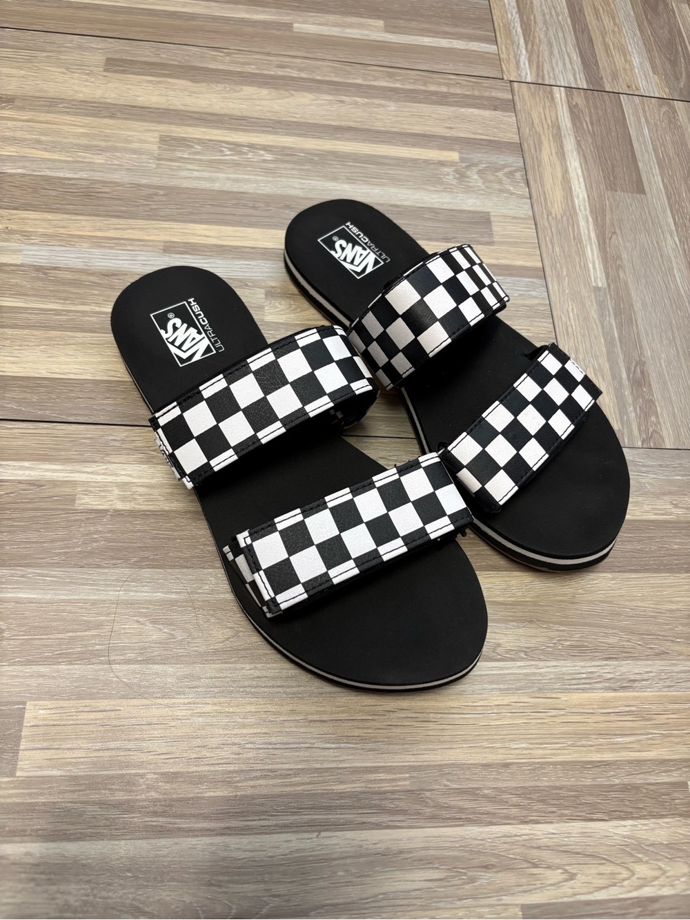 Vans Black and White Checkerboard Slide Sandals